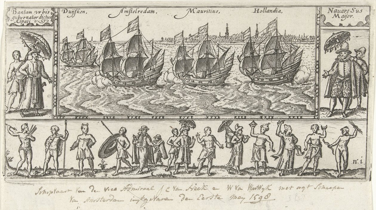 Copie du frontispice original du journal de Houtman, 1598 - Anonymous