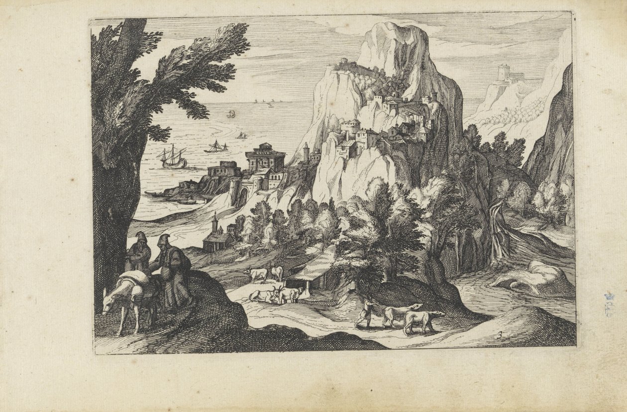 Paysage côtier avec une haute montagne - Anonymous