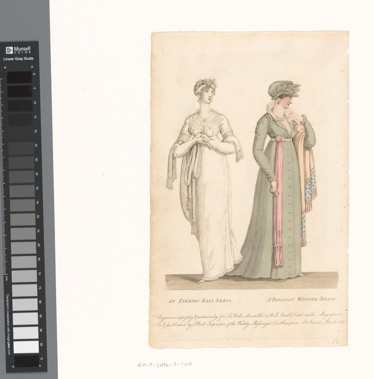 La Belle Assemblée, 1er mars 1807, n° 14 : Une robe de bal du soir / Une robe d