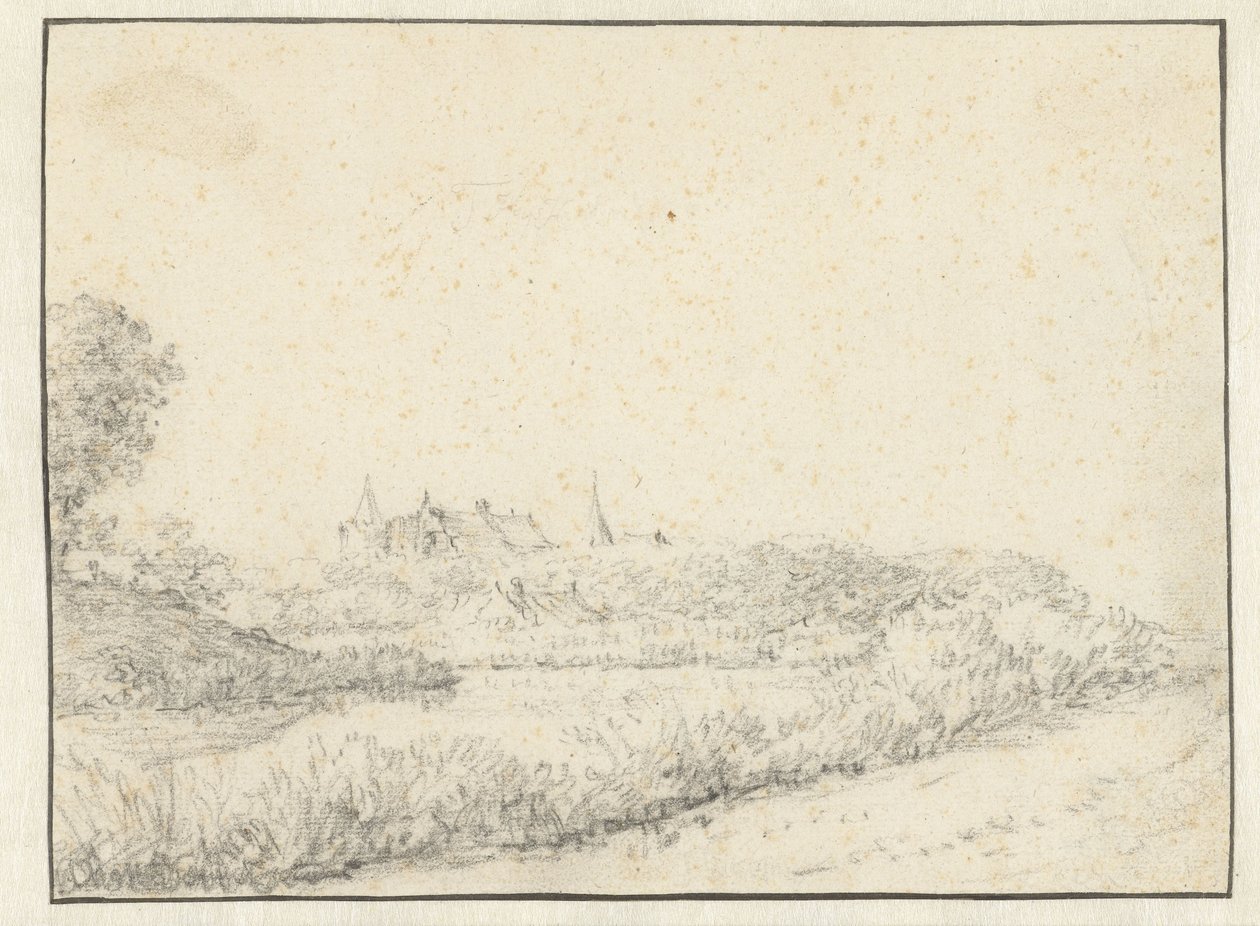 Paysage avec un château près de la rive d