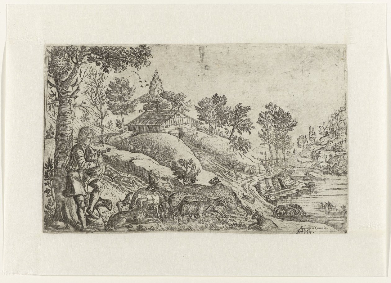Paysage avec berger jouant de la cornemuse - Anonymous