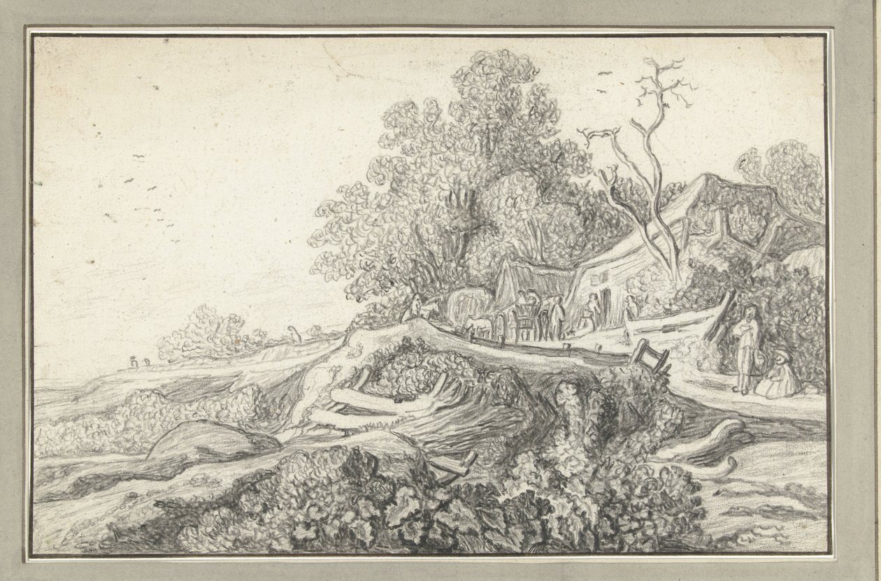 Paysage avec une charrette et des personnages près d