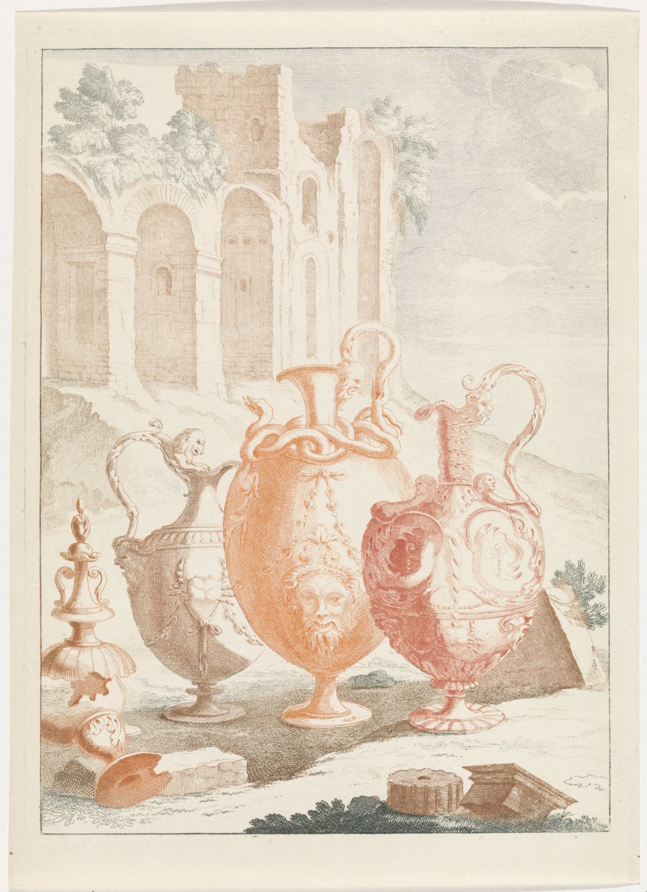 Paysage avec ruine et trois vases - Anonymous