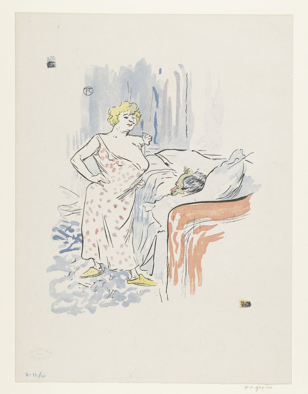 Homme au lit et prostituée dans la chambre - Anonymous