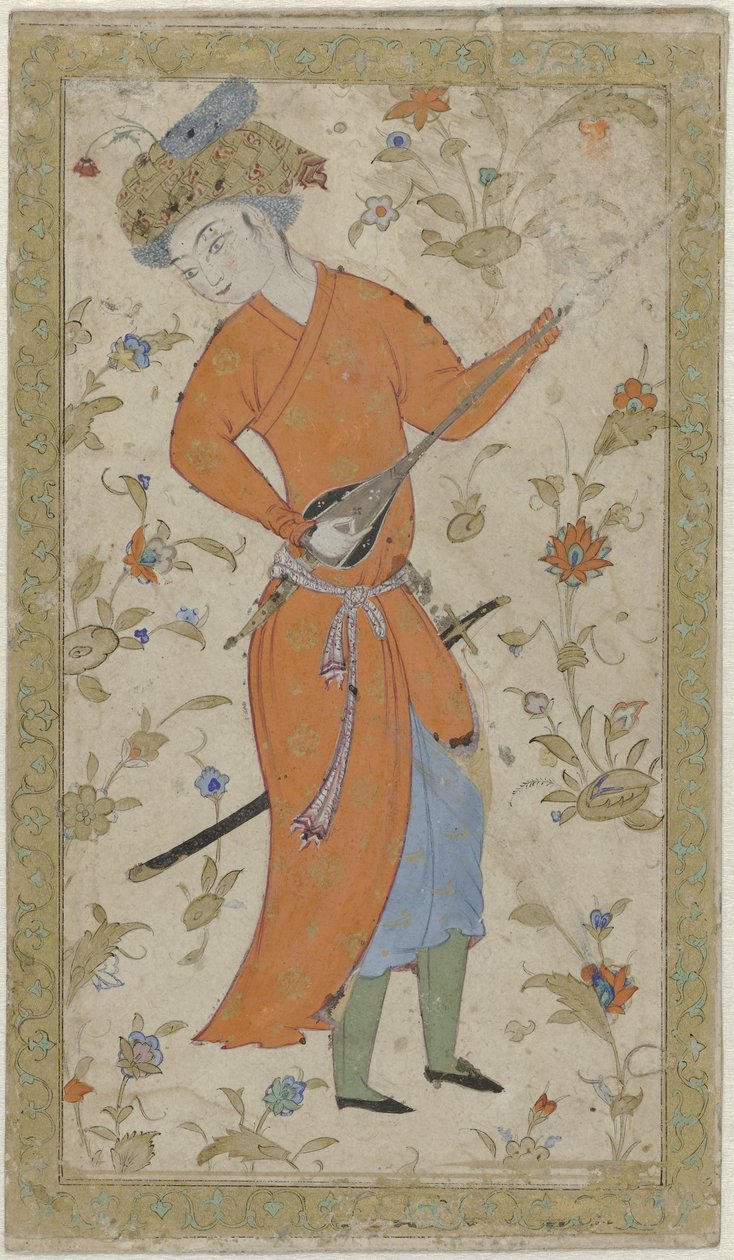 Homme en robe rouge jouant d