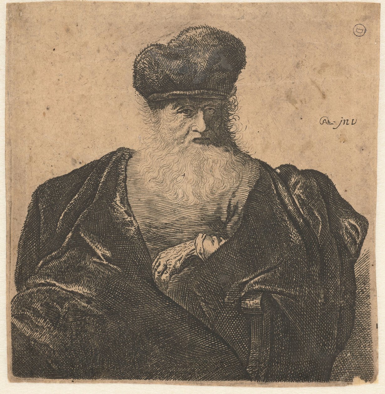 Vieil homme avec barbe, bonnet de fourrure et manteau de velours - Anonymous