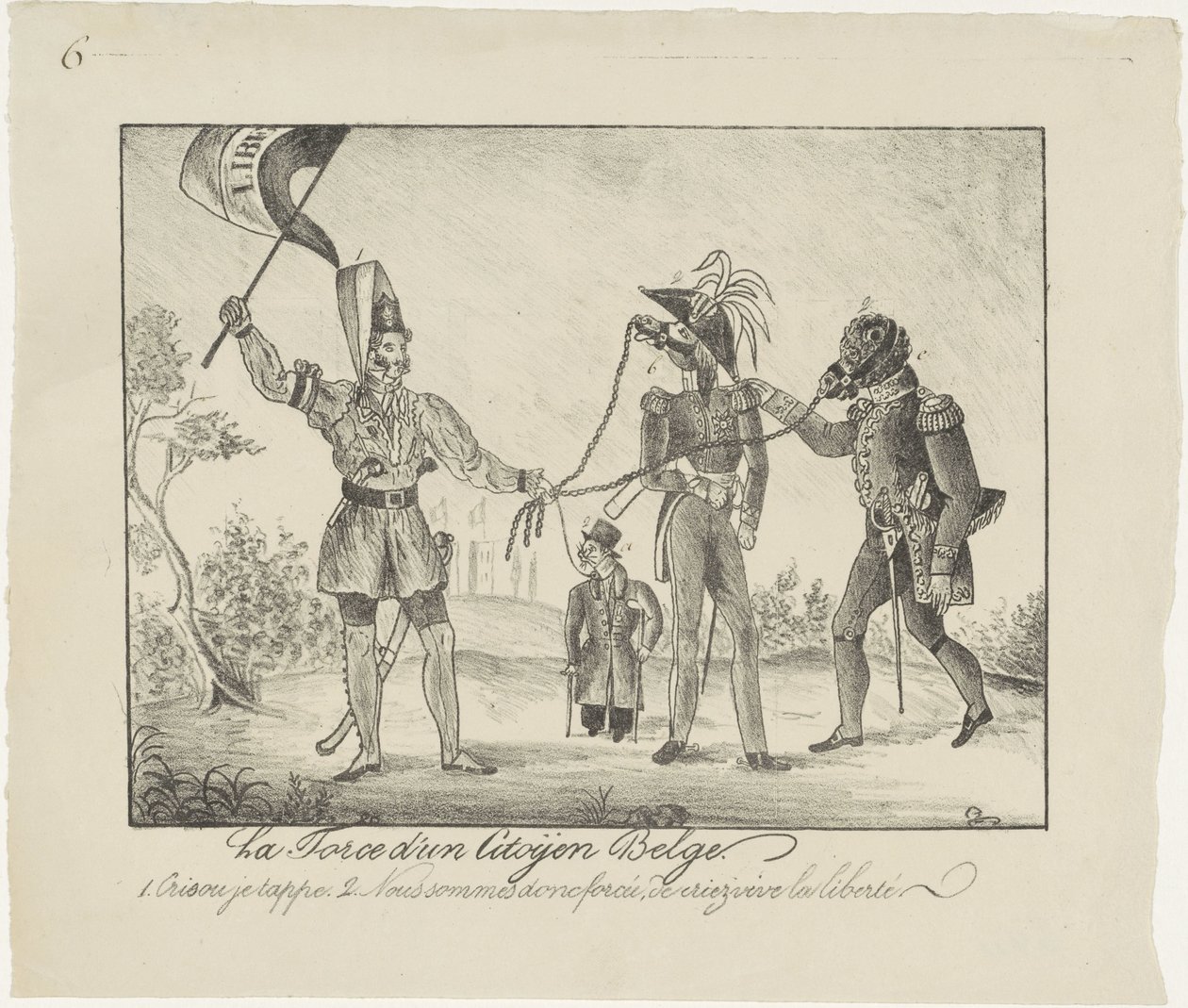 Belge rebelle tenant les Néerlandais enchaînés, 1830 - Anonymous