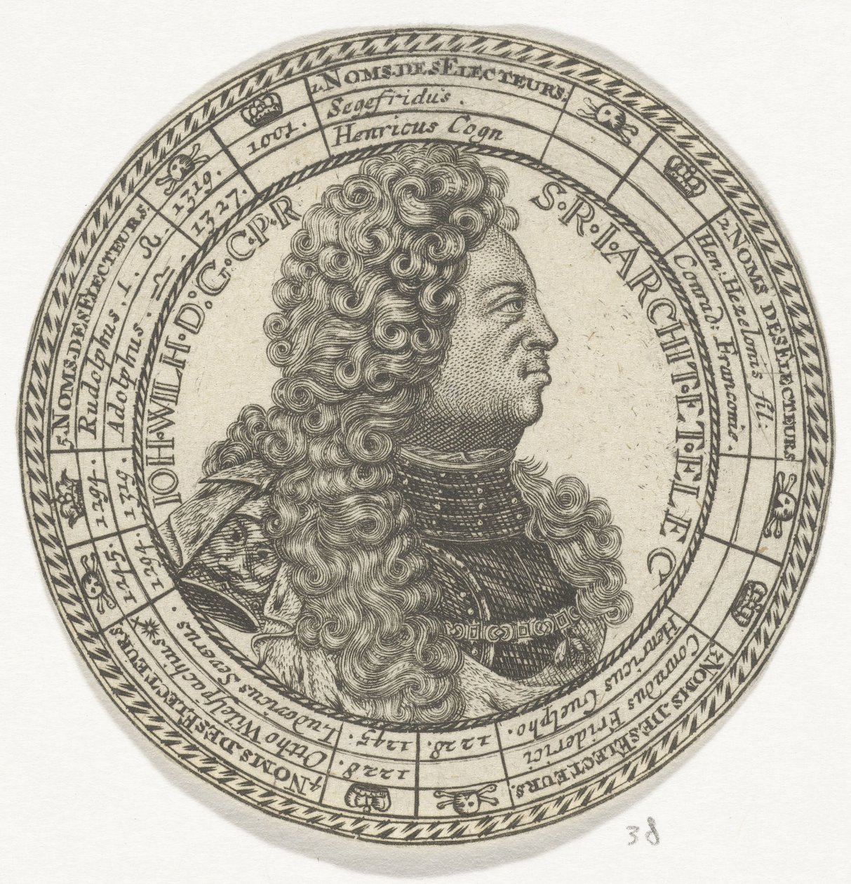 Médaille avec le portrait de Johan Willem et les noms des électeurs du Palatinat - Anonymous