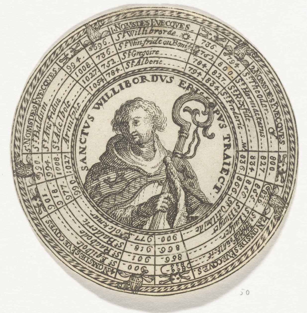 Médaille avec le portrait de Saint Willibrord et les noms des évêques d