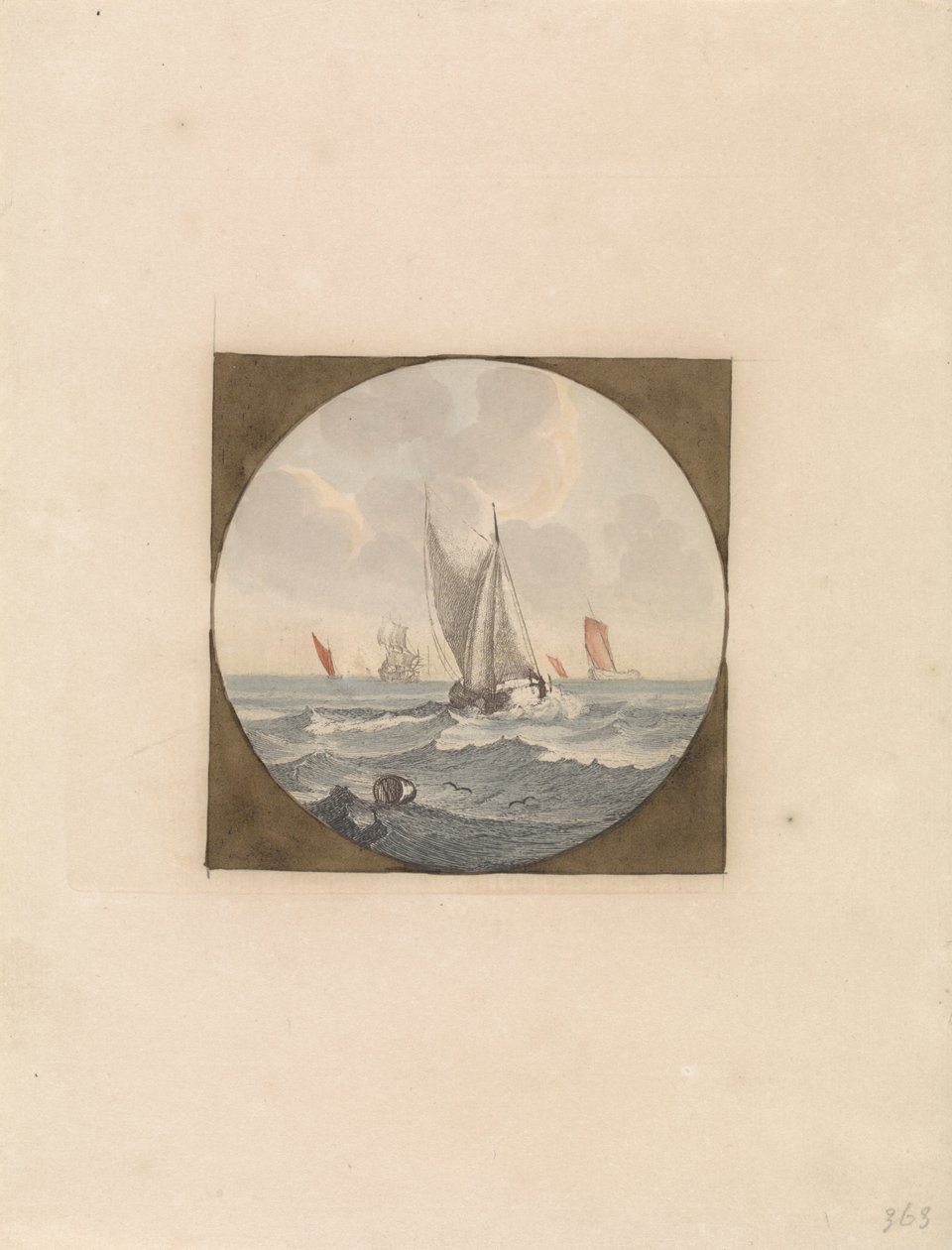Bateau à fond plat avec voiles blanches - Anonymous