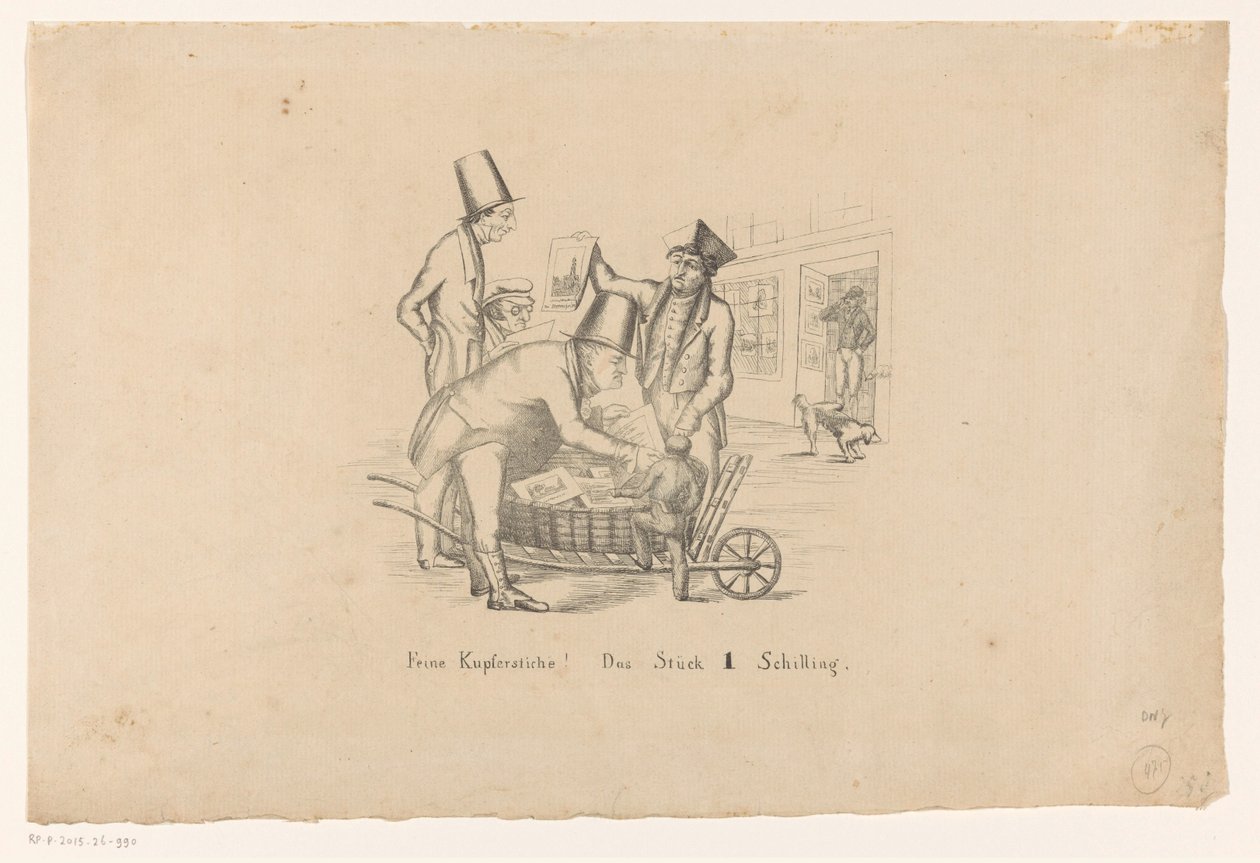 Vendeur de gravures vendant des estampes depuis une brouette - Anonymous