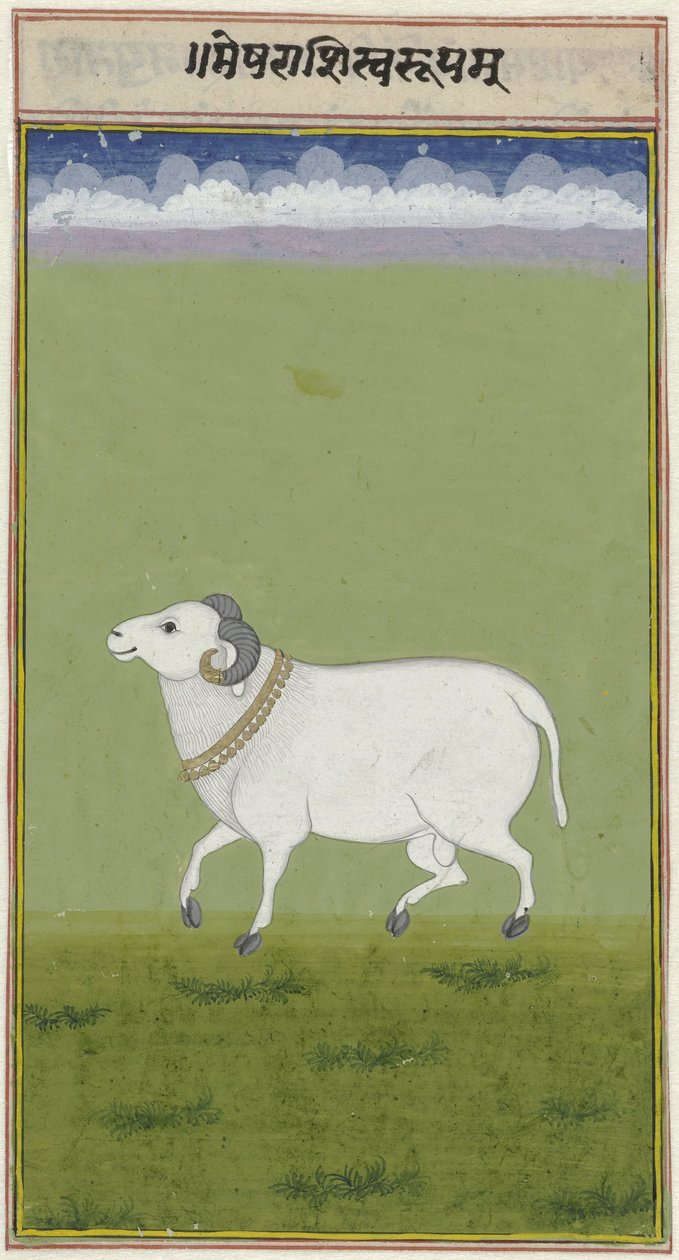 Bélier avec un collier doré et des extrémités décorées de ses cornes - Anonymous