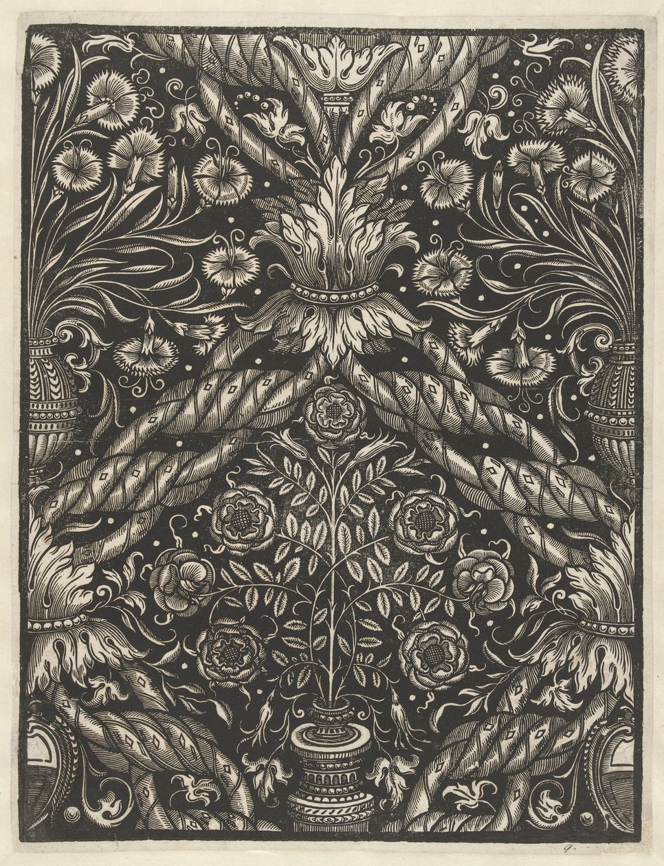 Feuille de papier peint avec vase et fleurs - Anonymous