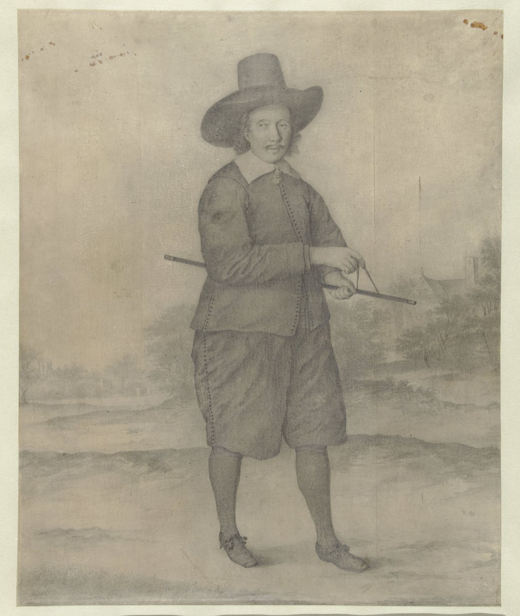 Homme debout avec un chapeau à larges bords, en pied - Anonymous