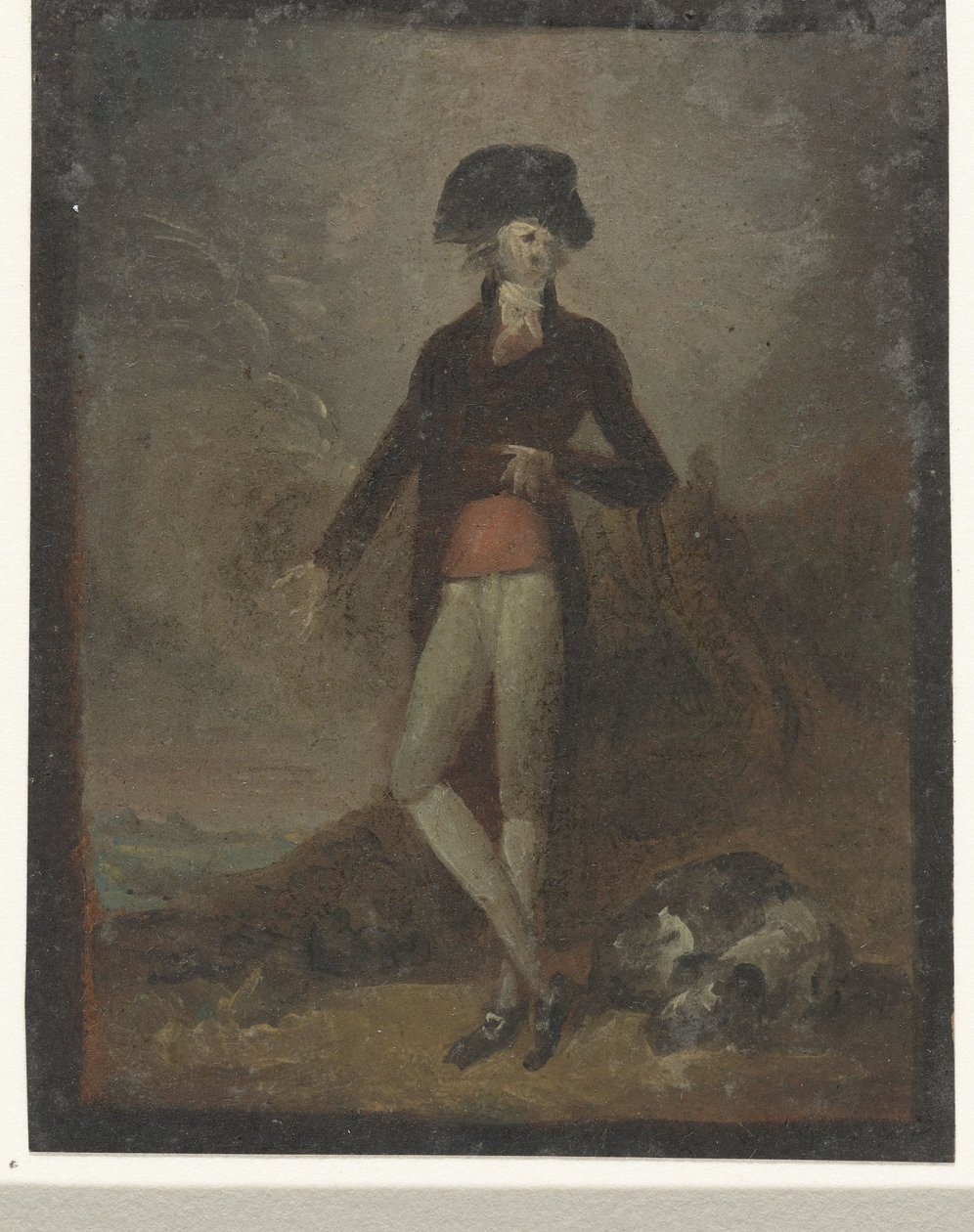 Homme debout avec un chien à ses pieds - Anonymous