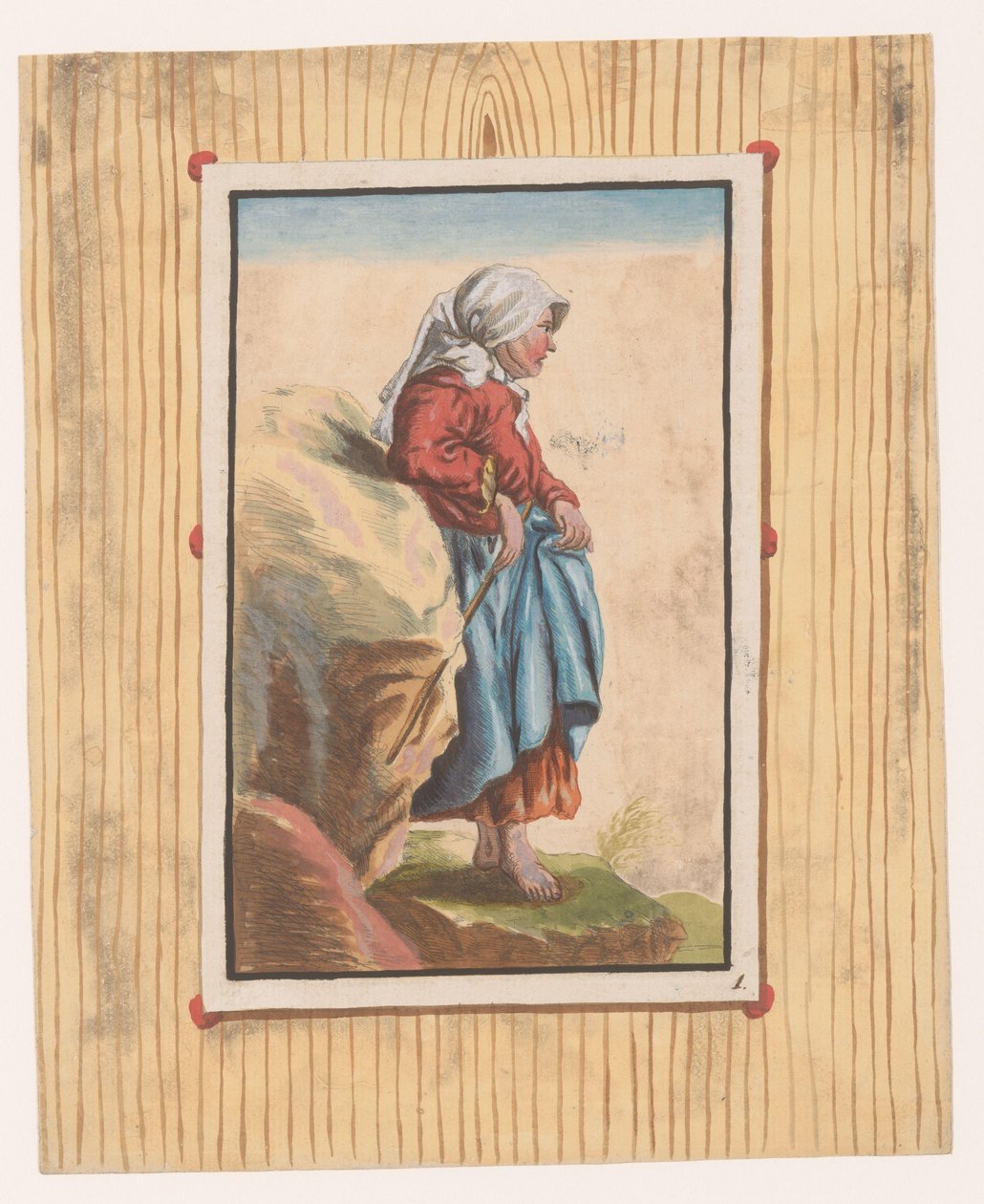 Femme debout aux pieds nus avec un bâton - Anonymous