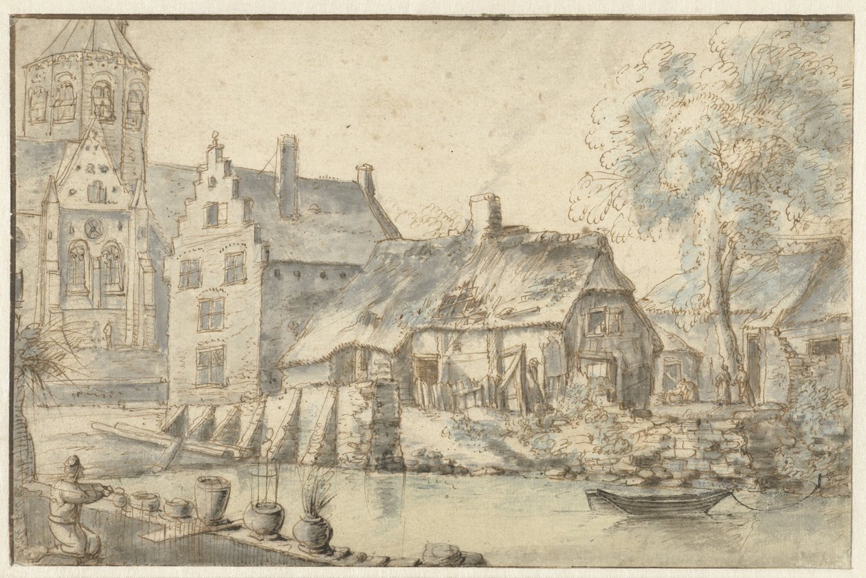 Vue de la ville avec une grande église - Anonymous