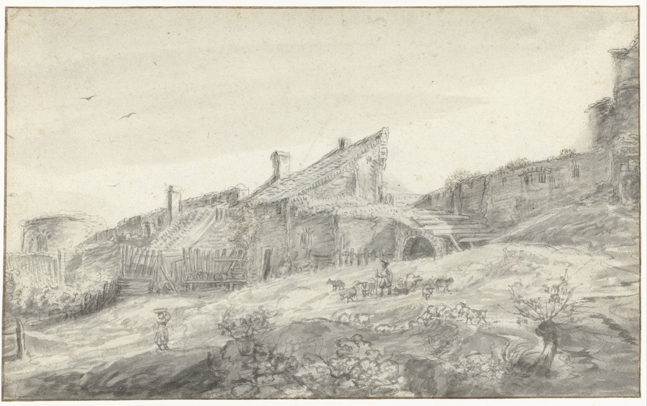 Mur de la ville avec maisons attenantes - Anonymous