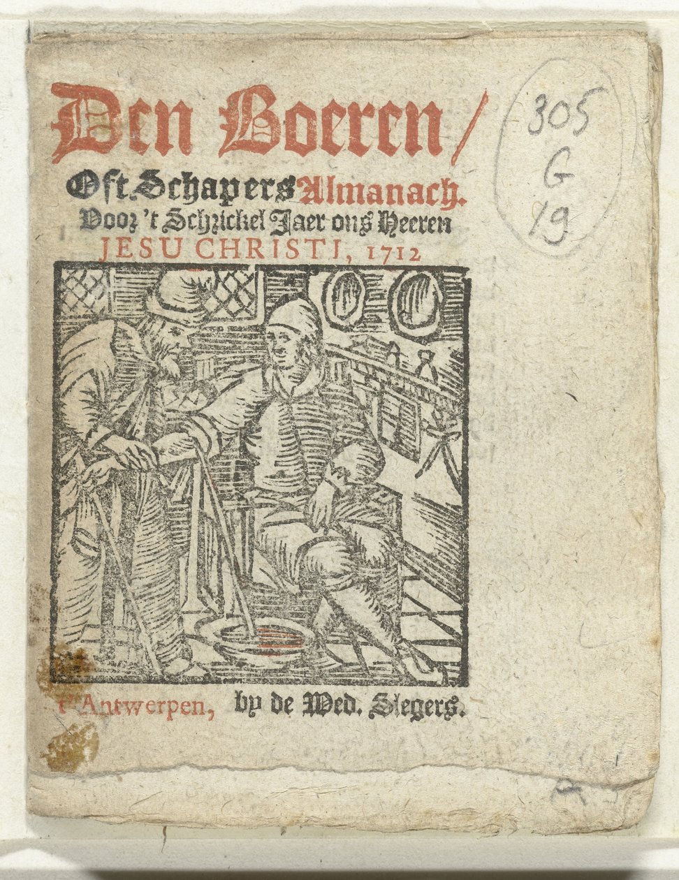 Page de titre pour: Den Boeren / Oft Schapers Almanach Voor 
