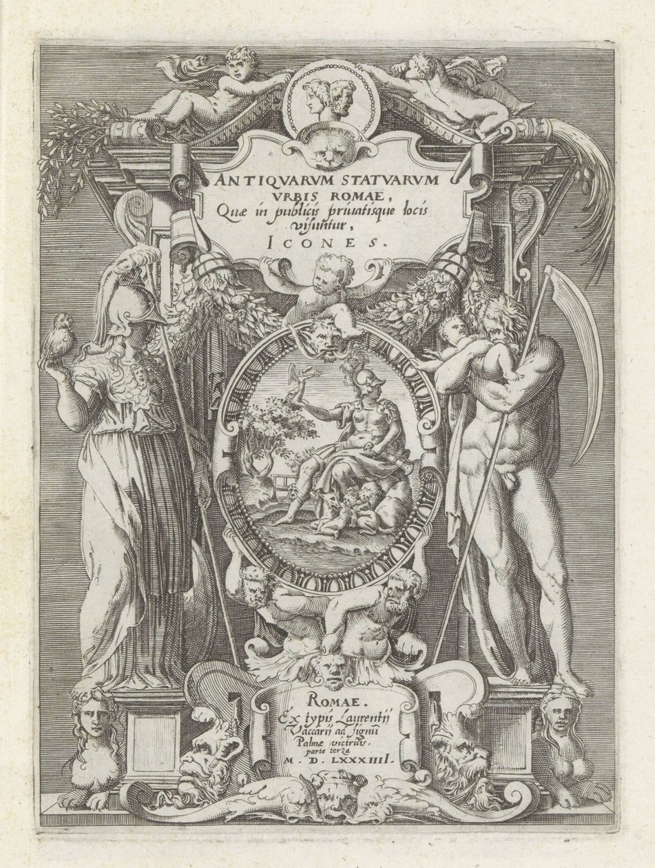 Page de titre avec Rome, Minerve et Saturne (Antieke sculpturen in Rome) - Anonymous