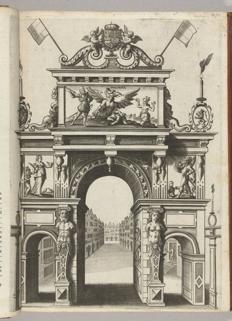 Arc de triomphe avec Ernst sauvant la Belgique de la Discorde, 1594 - Anonymous