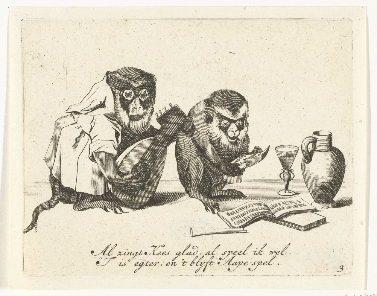 Deux singes faisant de la musique (série: Divers métiers de la vie humaine représentés par des singes) - Anonymous