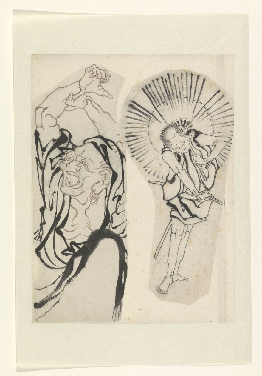 Deux figures dont la droite tient un parasol et une épée (Hayano Kampei ?) - Anonymous