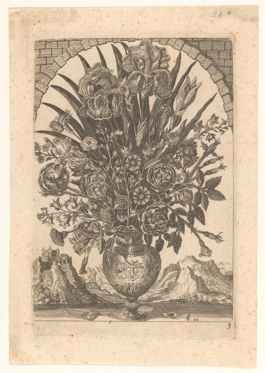 Vase avec des fleurs et paysage de montagne - Anonymous