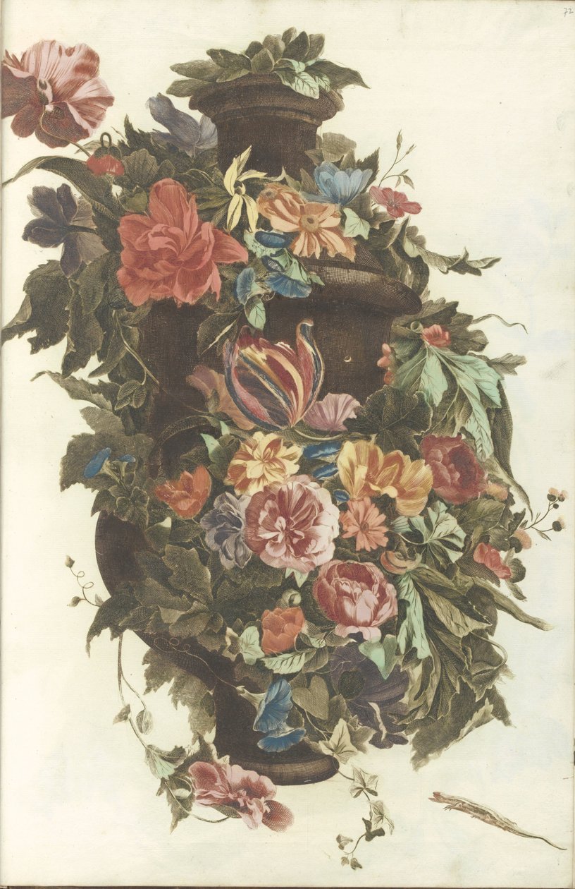 Vase entouré de guirlandes de fleurs - Anonymous