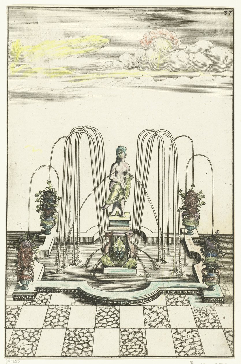 Bassin carré avec des saillies semi-circulaires - Anonymous