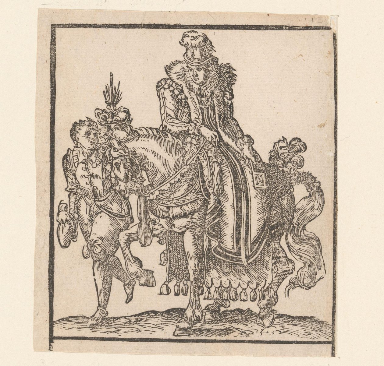 Femme à cheval avec un serviteur à ses côtés - Anonymous