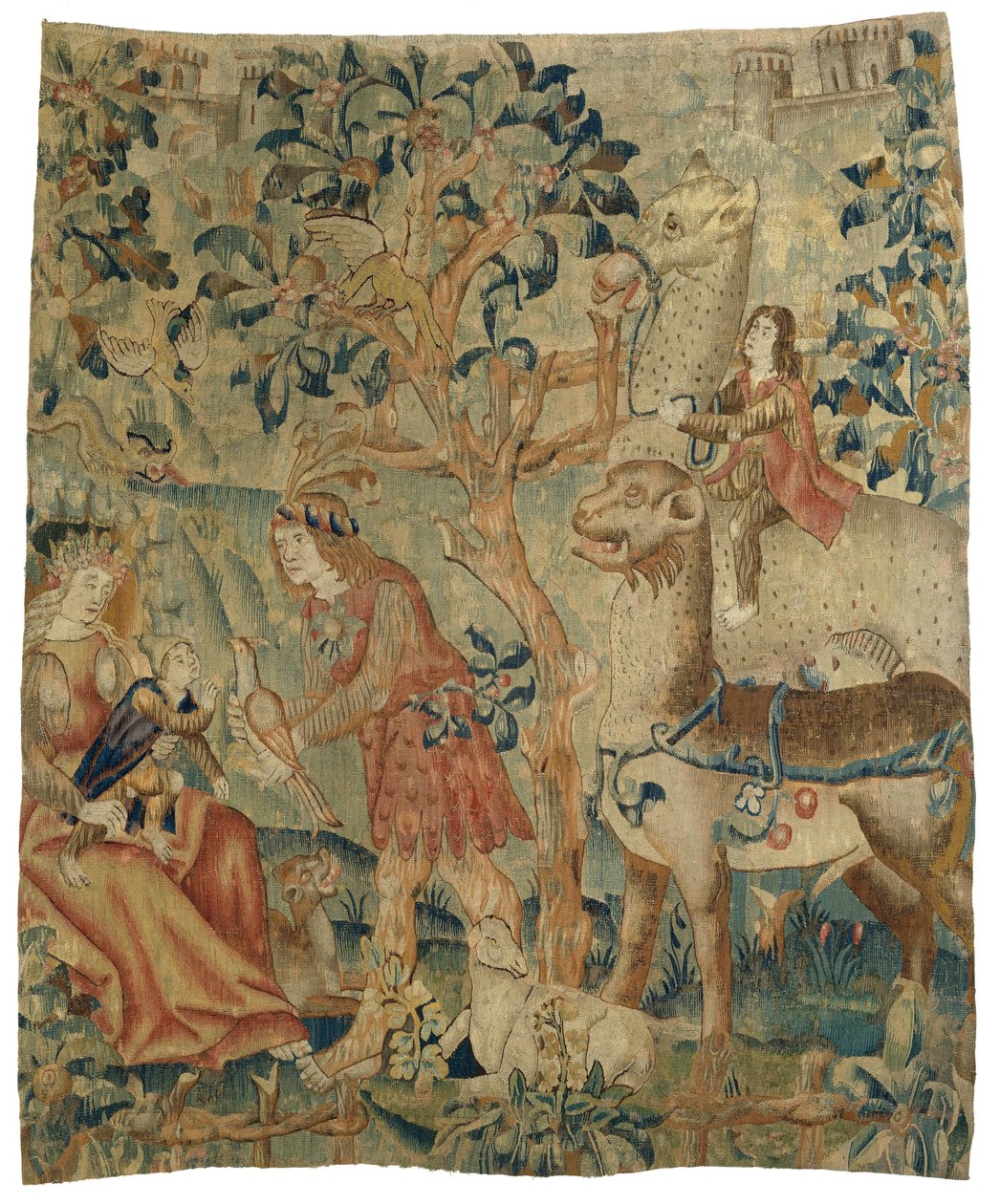 Hommes sauvages et animaux dans un paysage (fragment) - Anonymous