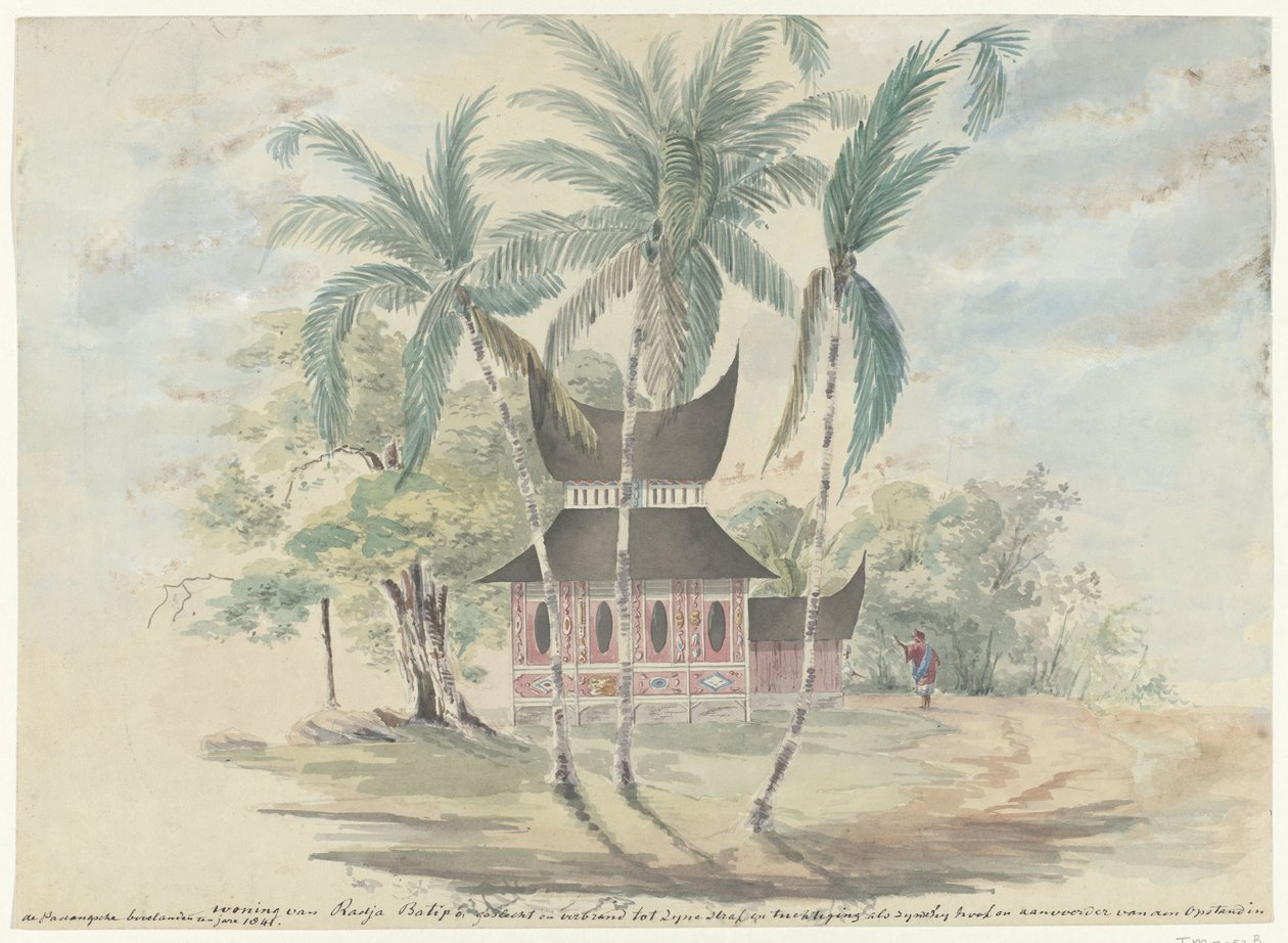 Maison de Radja Batipo, détruite et brûlée en punition pour sa rébellion en 1841 - Anonymous