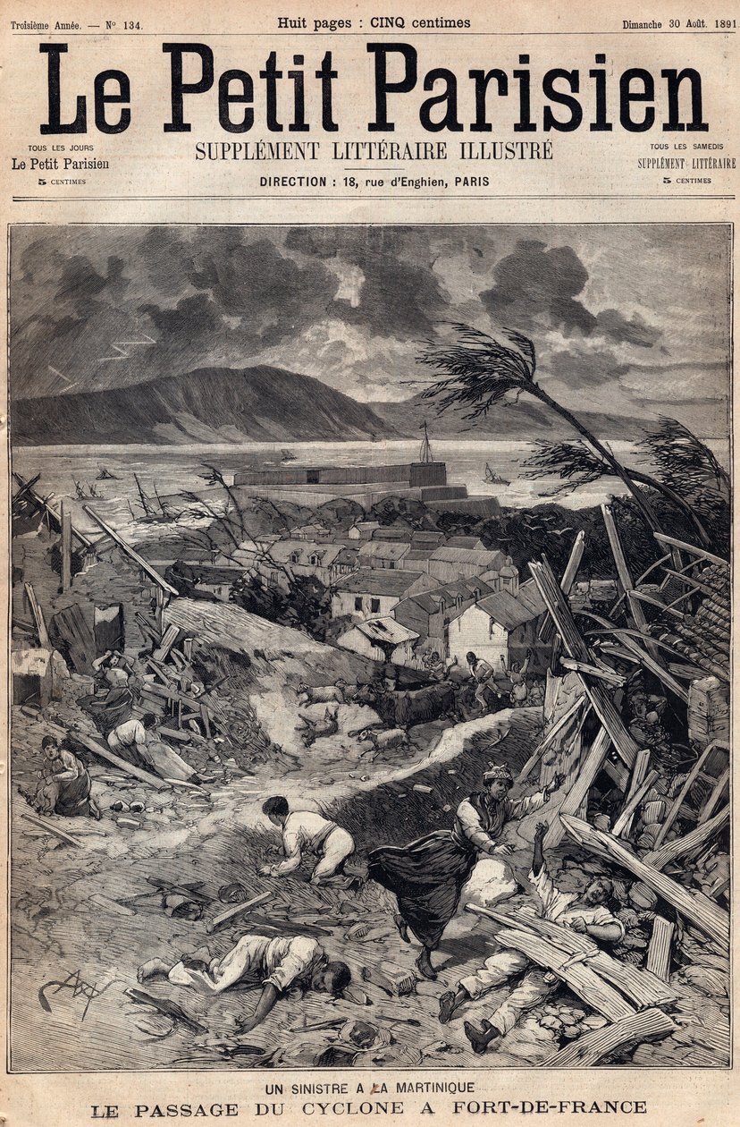 Un désastre en Martinique : le passage du cyclone à Fort-de-France en 1891. Gravure dans "Le petit Parisien" d