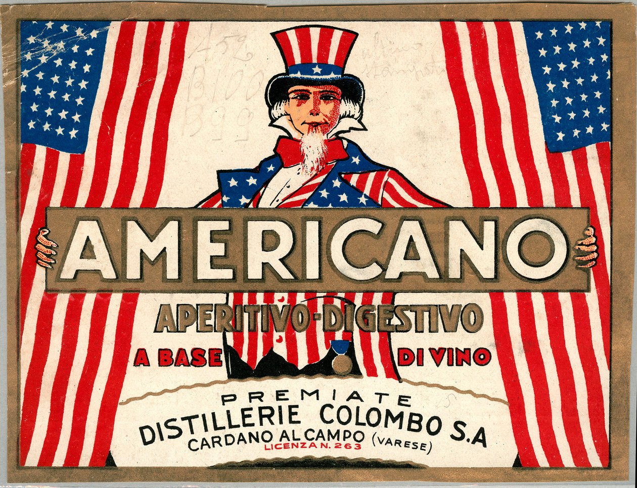 Publicité pour le short drink italien Americano, avec personnification allégorique de l