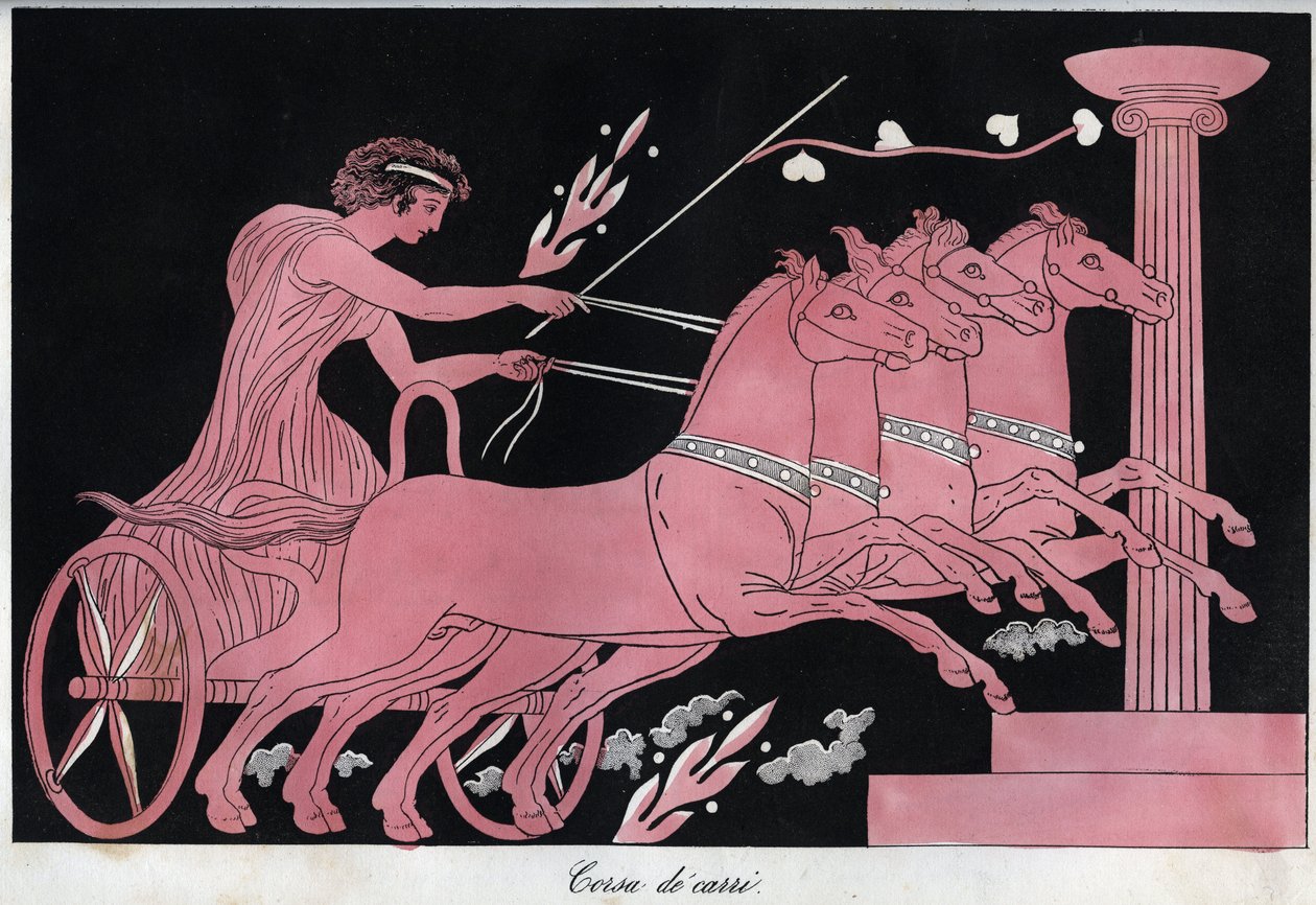 Grèce antique - Une course de chars - gravure de "Usi e Costumi di Tutti i Popoli dell