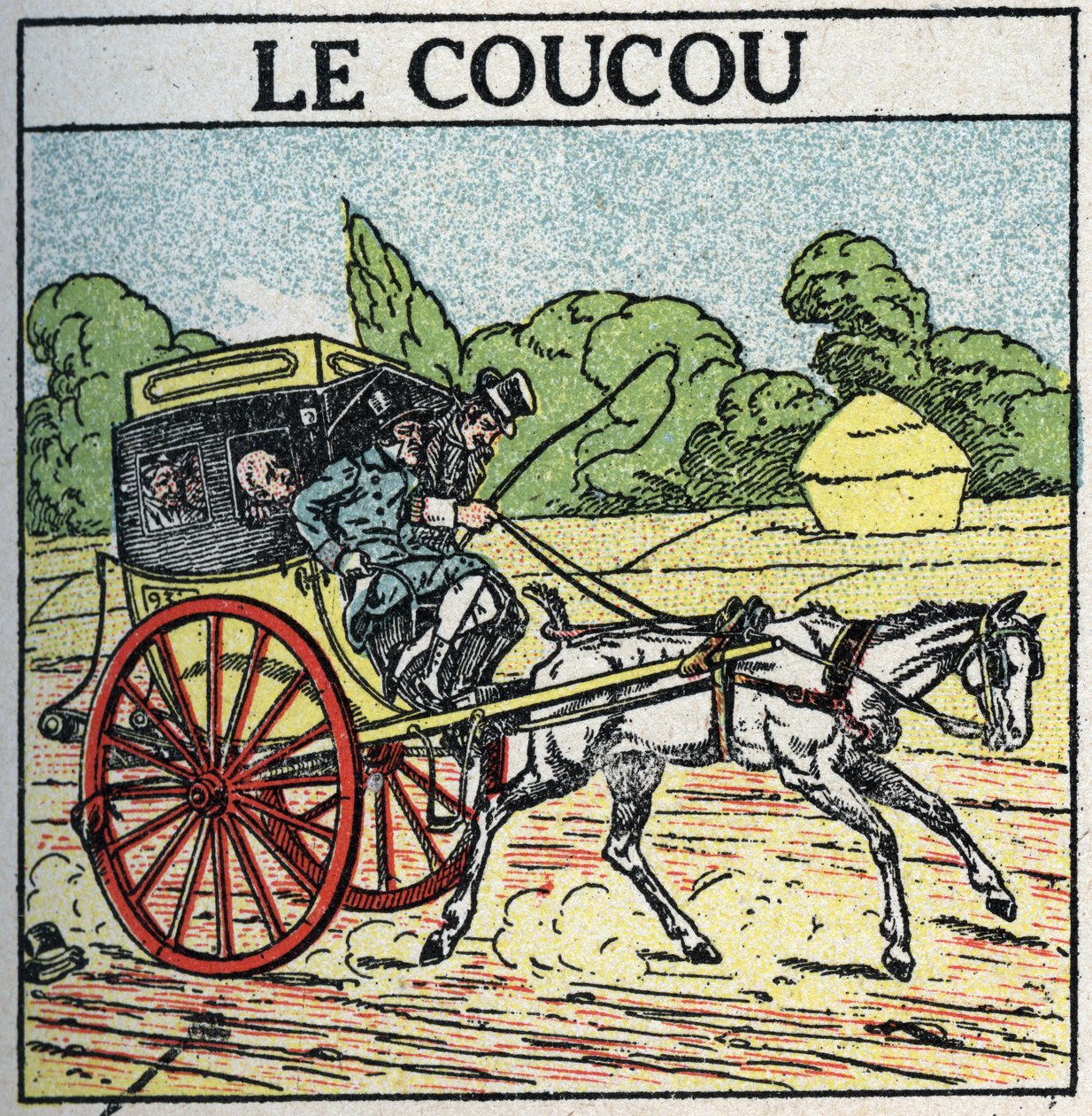 Traction animale : coucou, transport public utilisé en France du milieu du 18e siècle au milieu du 19e siècle, également appelé « pot de chambre ». Illustration anonyme de 1925. Collection privée. - Anonymous Anonymous