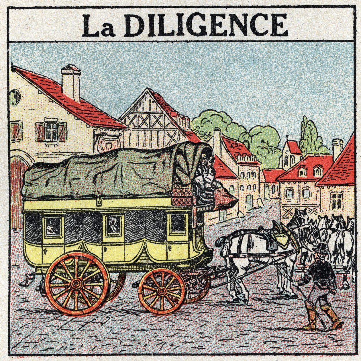 Traction animale : la diligence. Illustration anonyme de 1925. Collection privée. - Anonymous Anonymous
