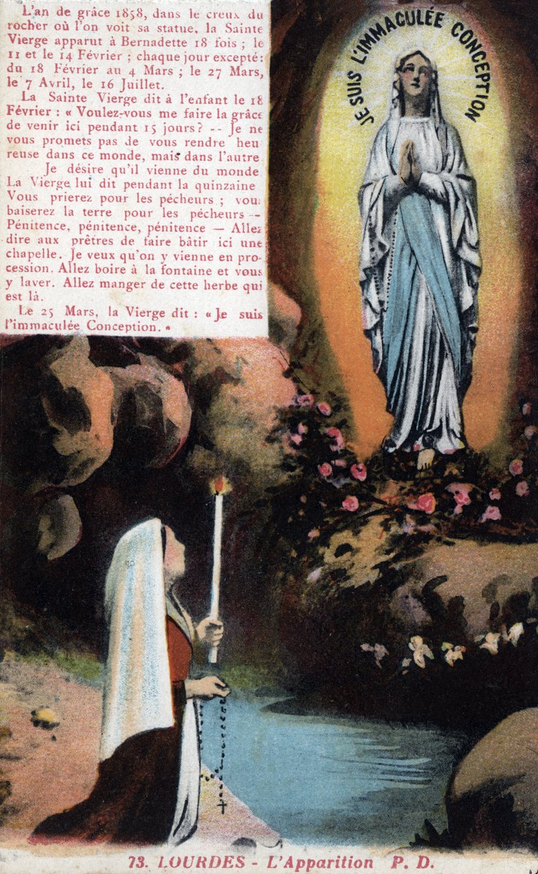Apparition de la Vierge Marie à Bernadette Soubirous (1844-1879) dans la grotte de Lourdes - Hautes-Pyrénées (65) carte postale vers 1900. - Anonymous Anonymous