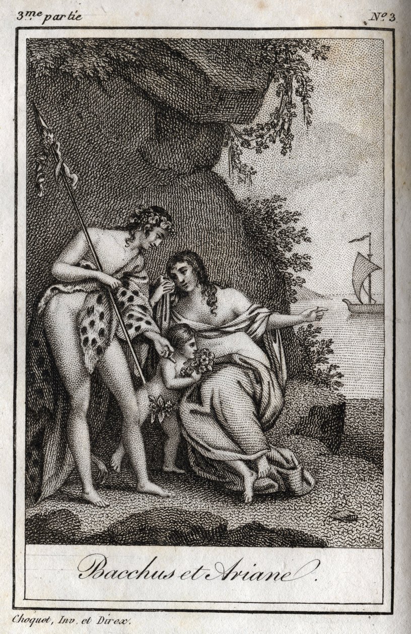Bacchus et Ariane. Gravure de 1819 dans "Lettres à Émilie sur la mythologie" par Charles Albert Demoustier (1760-1801). Collection privée. - Anonymous Anonymous