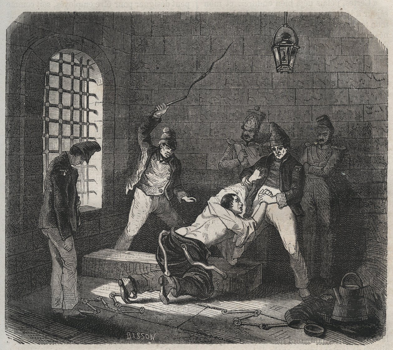 Bagne de Brest : bastonnade. Gravure dans « Histoire des bagnes depuis leur création à nos jours » (1877) par Pierre Zaccone (1817-1895). Collection privée - Anonymous Anonymous