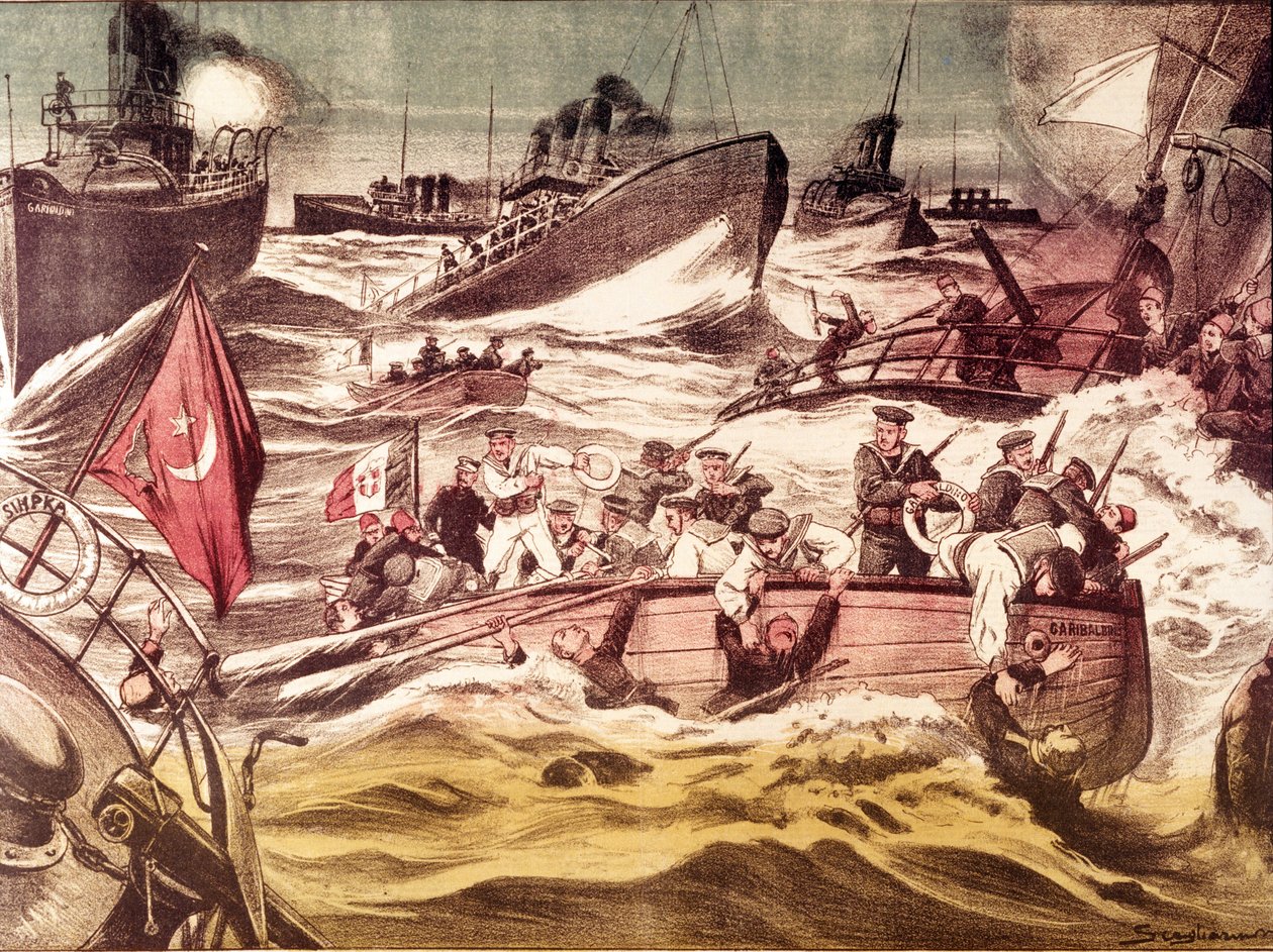 Bataille de Kunfuda : bataille navale des 7 et 8 janvier 1912, pendant la guerre italo-turque (1911-1912), en mer Rouge, devant le port de Kunfuda, Arabie Saoudite - Anonymous Anonymous