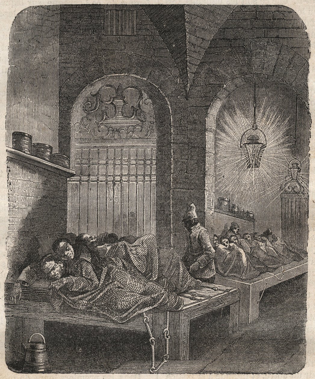 Le bagne de Brest la nuit. Gravure dans « Histoire des bagnes depuis leur création à nos jours » (1877) par Pierre Zaccone. - Anonymous Anonymous