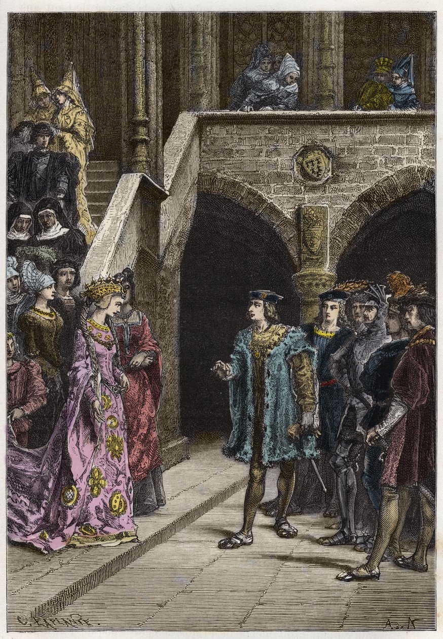 Charles VIII et Anne de Bretagne - Rencontre entre le roi Charles VIII et la reine Anne de Bretagne - gravure de "L
