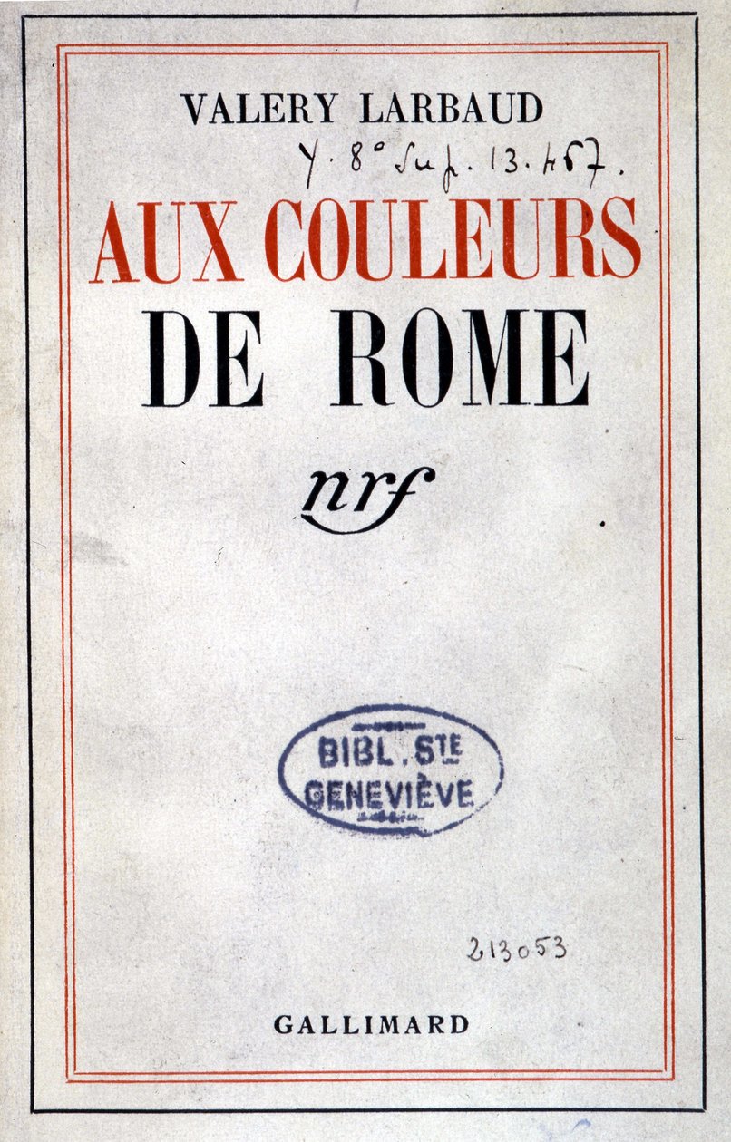 Couverture de « Aux Couleurs de Rome » de Valéry Larbaud, Paris, Gallimard - Anonymous Anonymous