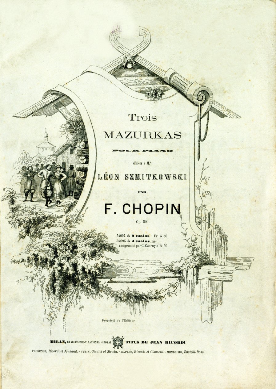 Couverture de «Trois mazurkas pour piano, Opus 50» dédiée à Leon Szmitkowski composée par Frédéric Chopin (1810-1849) - Anonymous Anonymous
