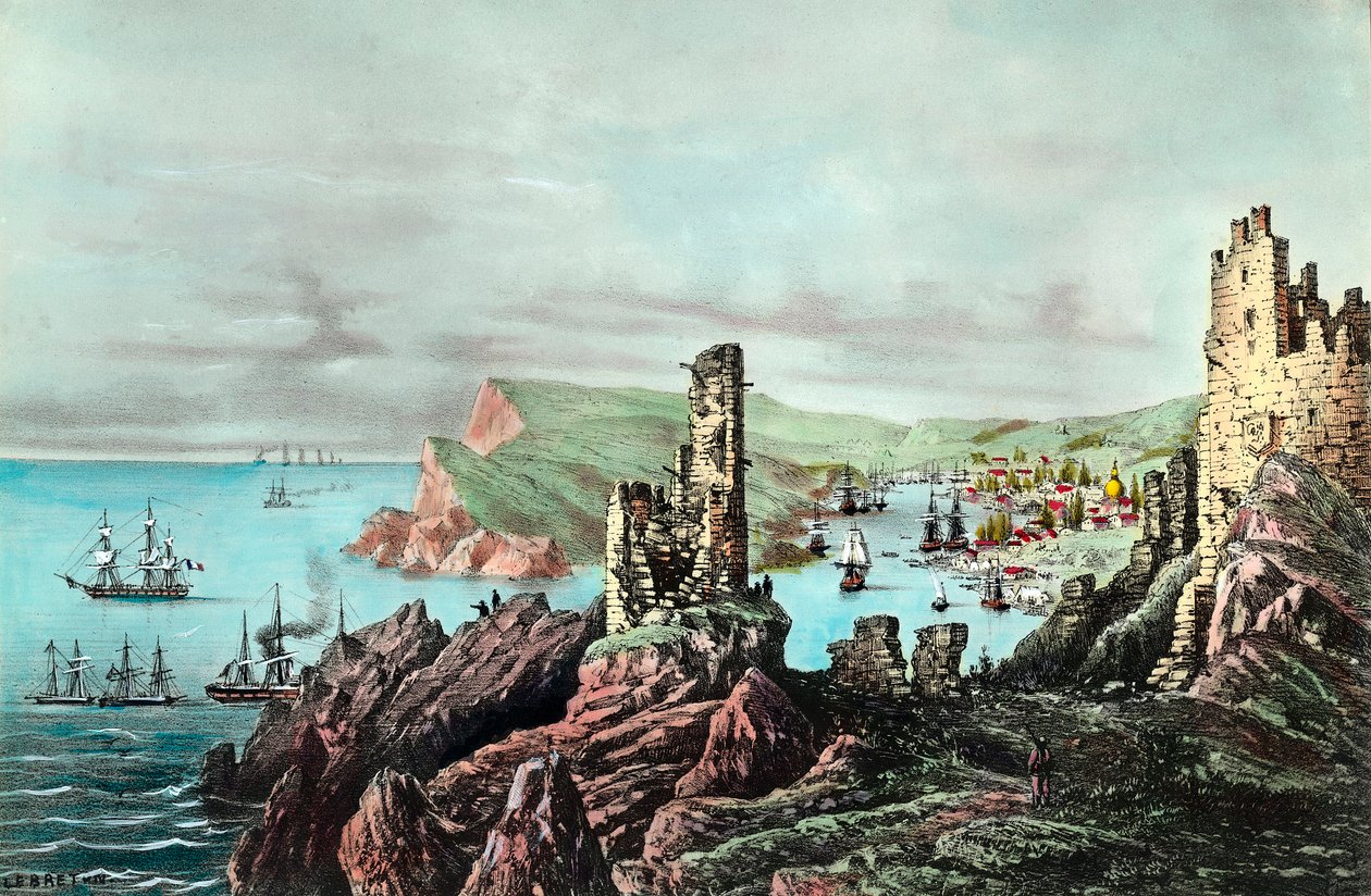 Guerre de Crimée : vue du port de Balaklava en Crimée. Gravure vers 1854-1855. Collection privée - Anonymous Anonymous