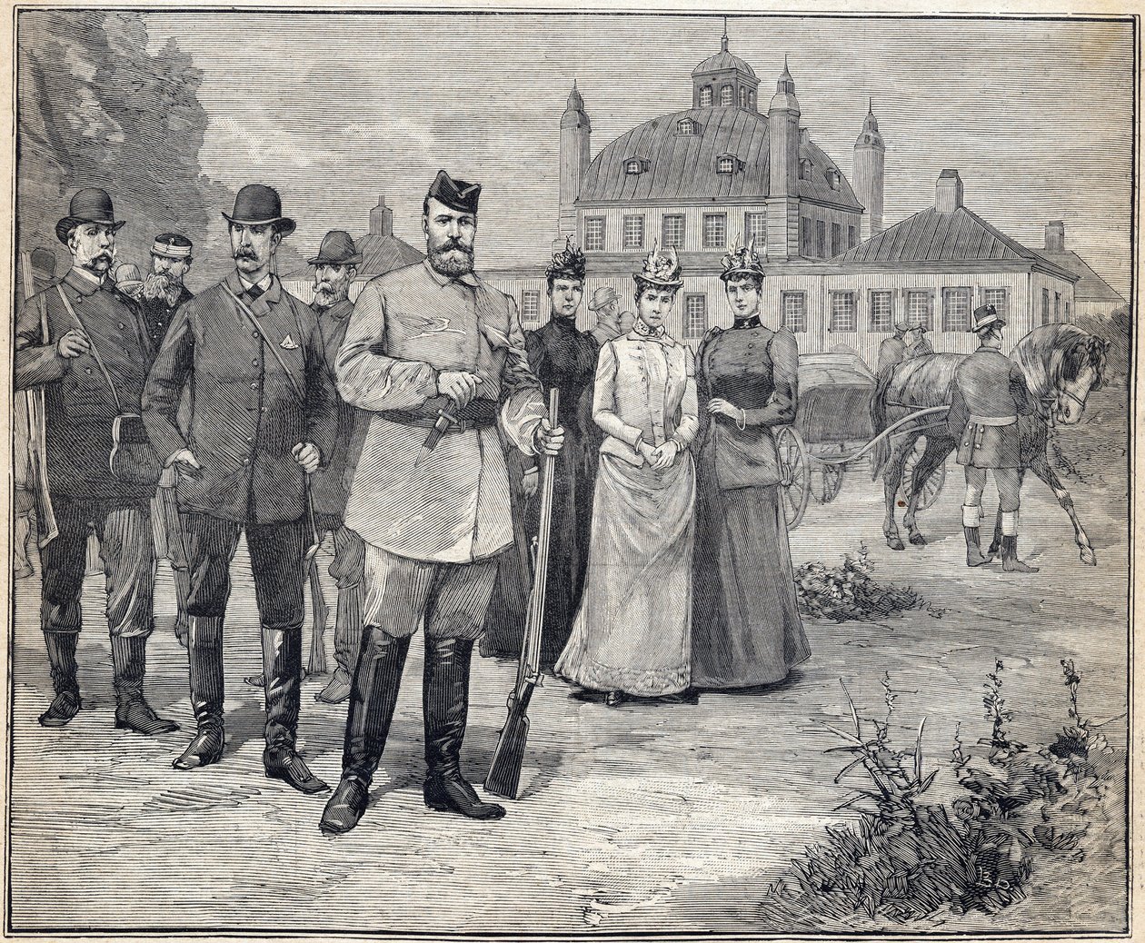 Parti pour la chasse, le tsar Nicolas II de Russie (1868-1918) à Fredensborg, Danemark. Gravure dans "Le Petit Parisien" 1893 - Anonymous Anonymous