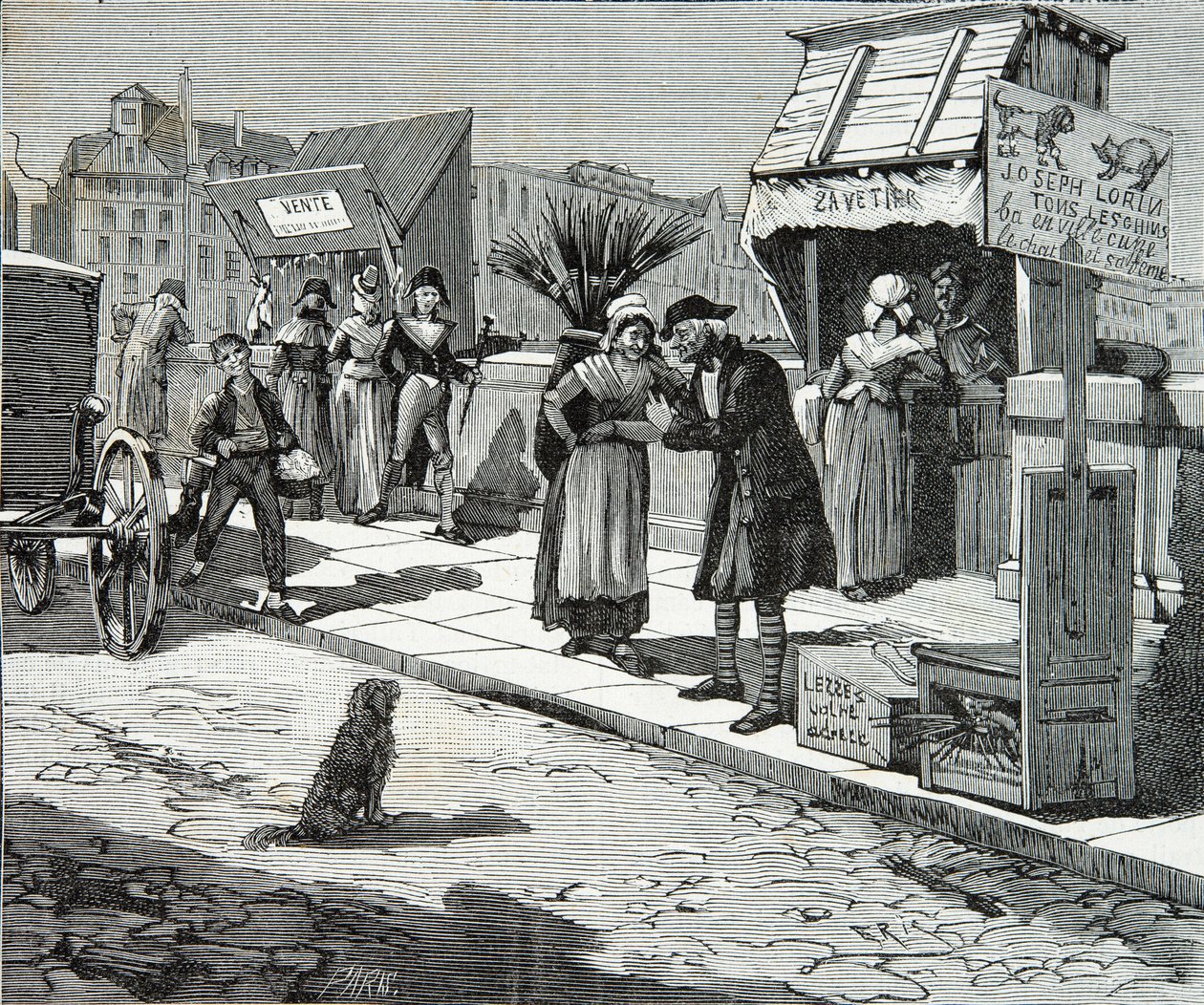 Toiletteurs de chiens sur le Pont Neuf de Paris vers 1796, Gravure, Collection privée - Anonymous Anonymous
