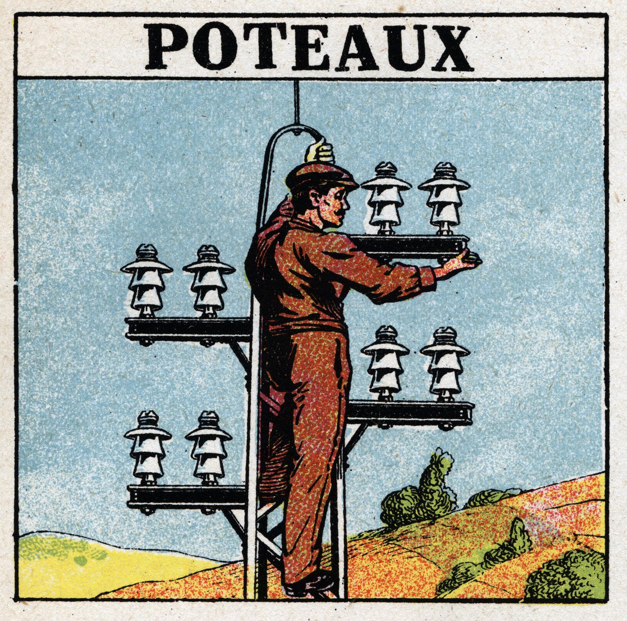 Tuyaux électriques : poteaux électriques. Illustration anonyme de 1925. Collection privée. - Anonymous Anonymous